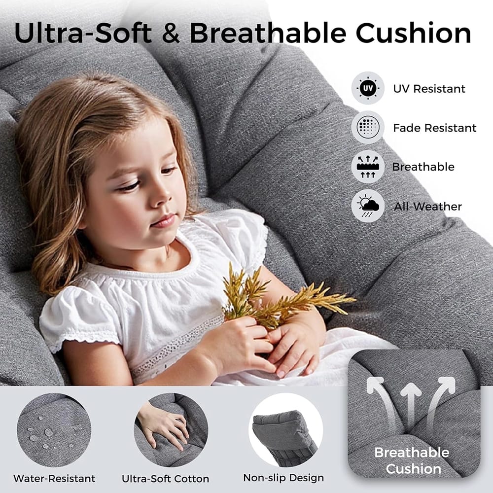 IRONCK Indoor/Outdoor Rocking Chair with Cushion, Black/Gray