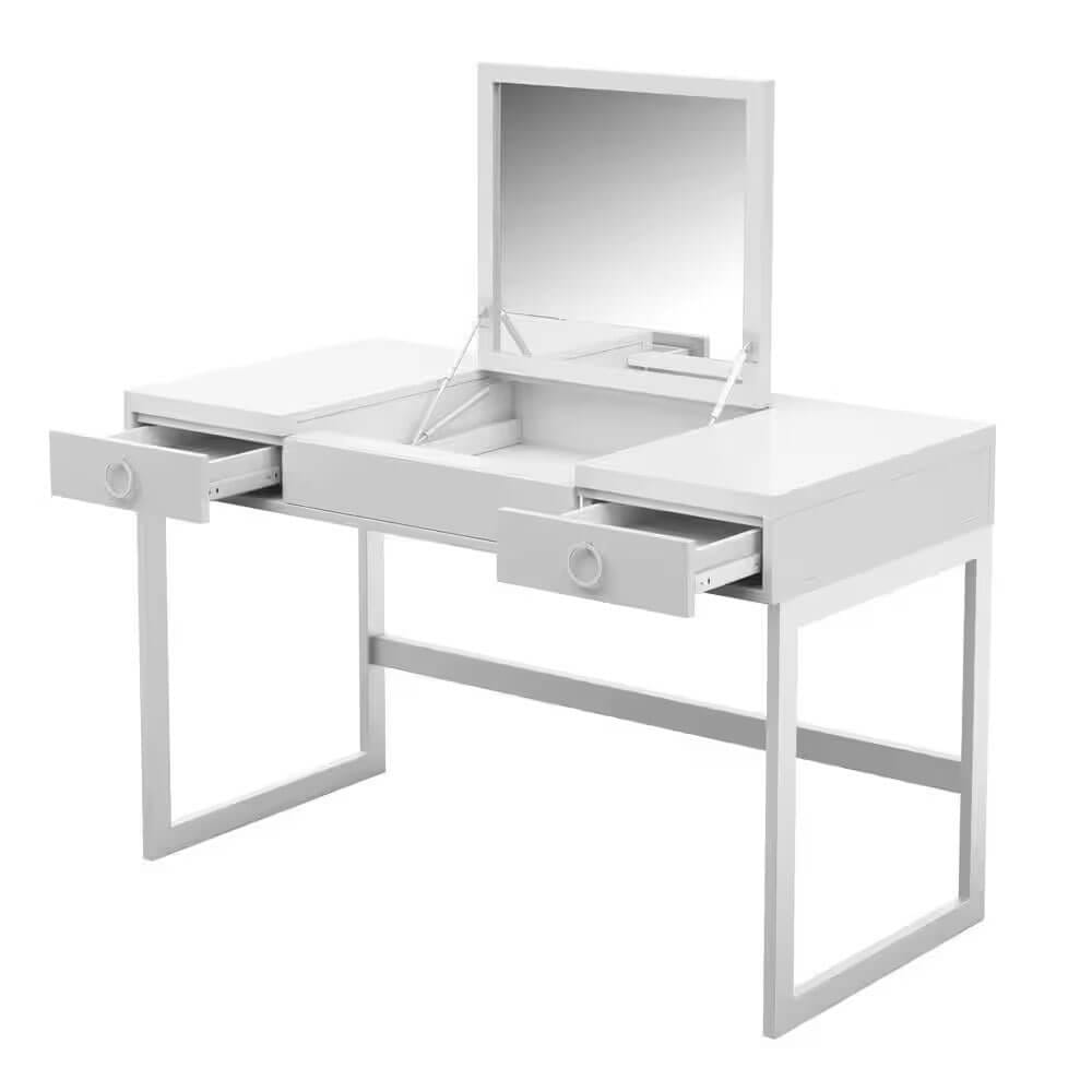 Twin Star Home 47" Makeup Vanity with Hideaway Mirror, White