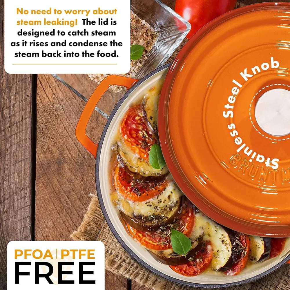 Bruntmor Pre-Seasoned 6.5 qt Cast Iron Dutch Oven, Pumpkin Spice