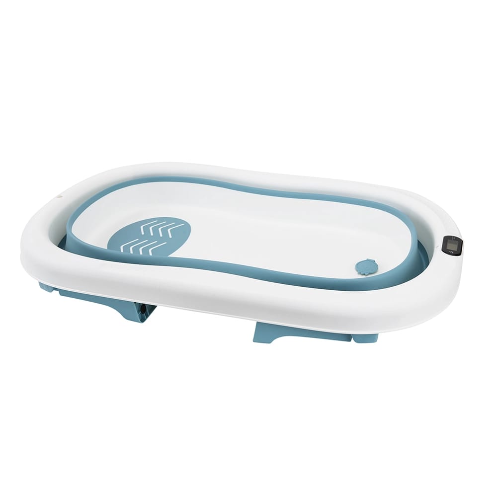 TranquilBeauty Foldable Baby Bathtub with Built-In Thermometer, Green/Blue