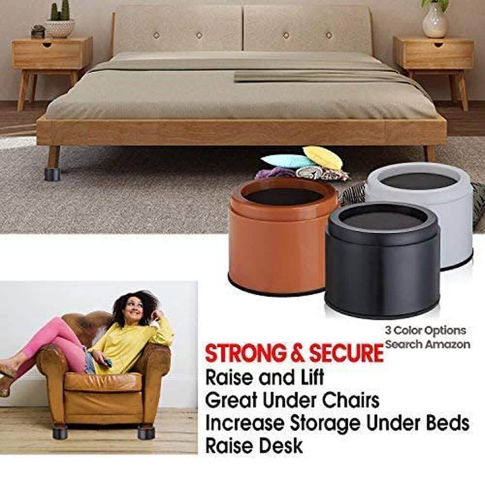 iPrimio 3-Inch Lift Round Bed Risers, Set of 6, Black