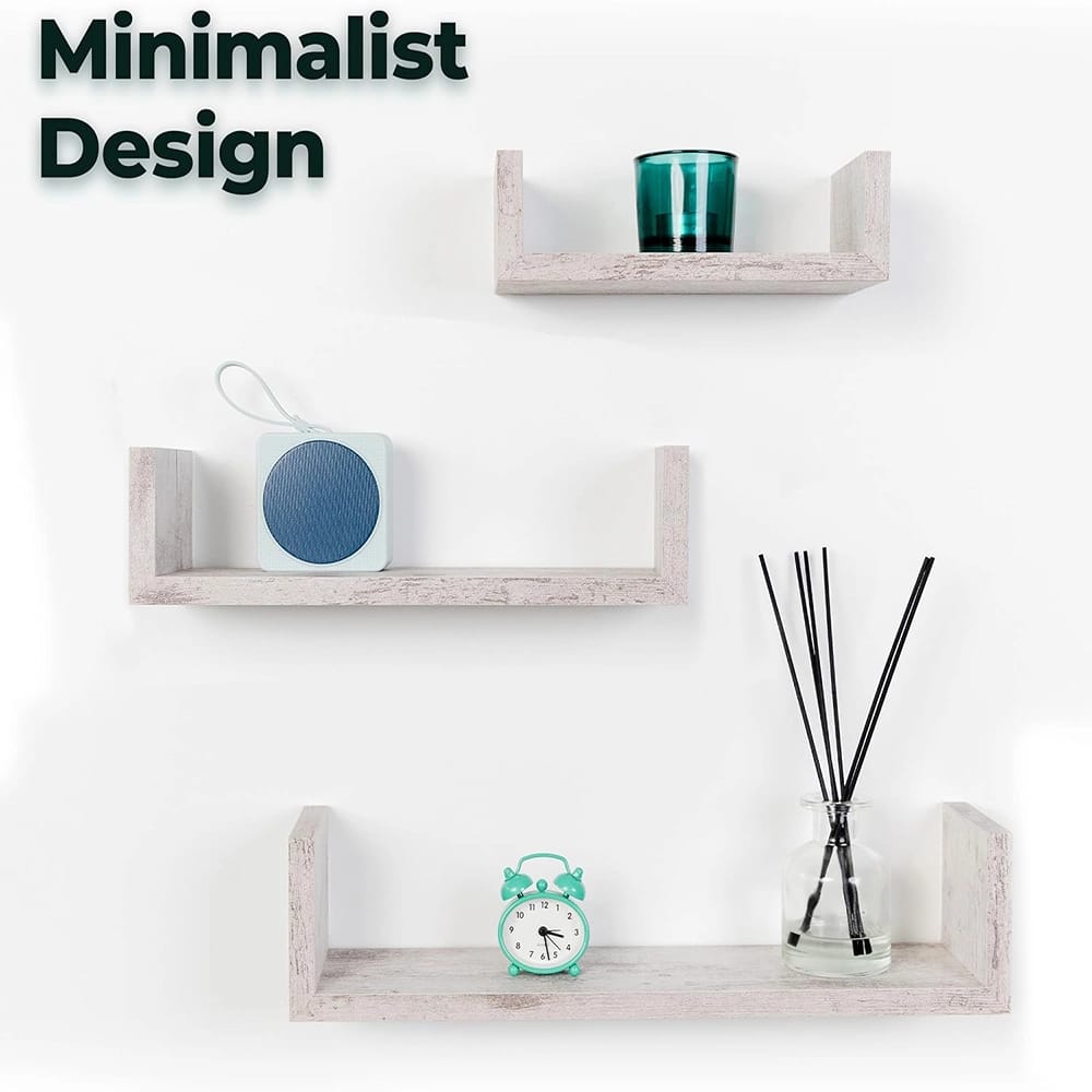 Greenco Floating U Shelves, White, Set of 3