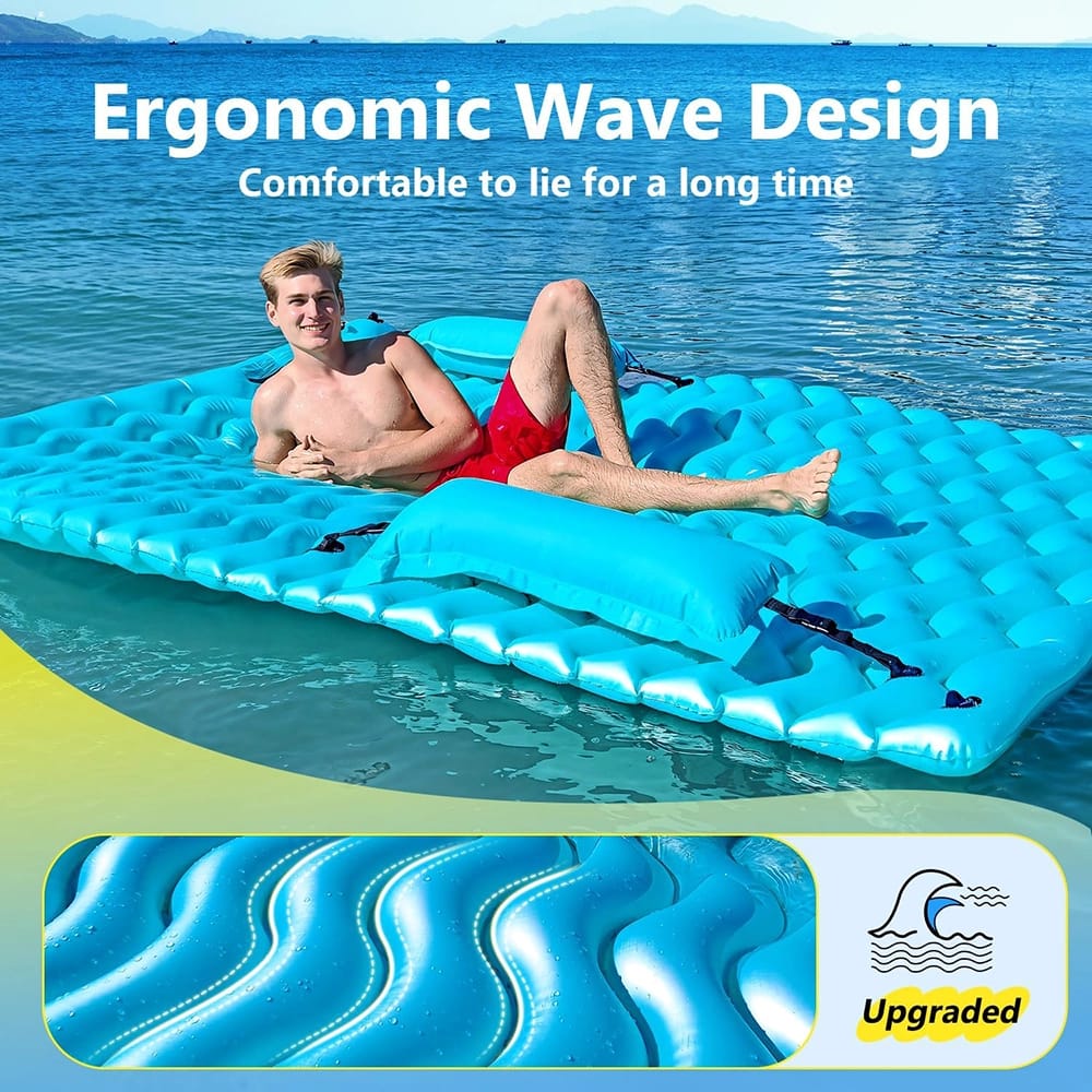 Sunrio 102" x 72" Inflatable Floating Mat, Blue