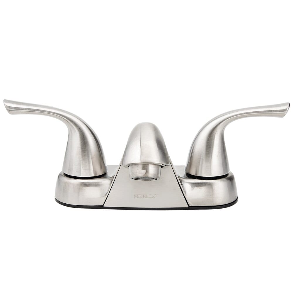 Peerless Short Spout Dual-Handle Centerset Bathroom Faucet with Pop-Up, Brushed Nickel