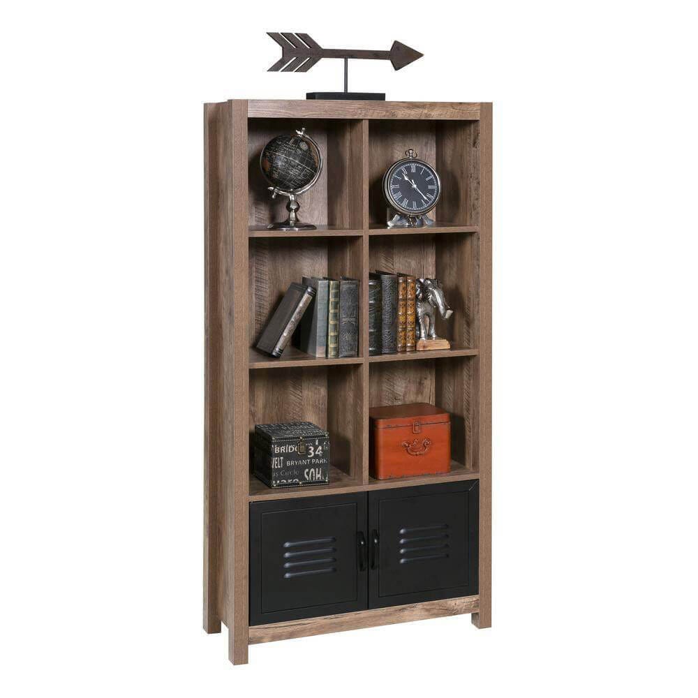 OneSpace Norwood Range 6-Shelf Cube Bookcase with Vented Cabinet Doors, Brown/Black