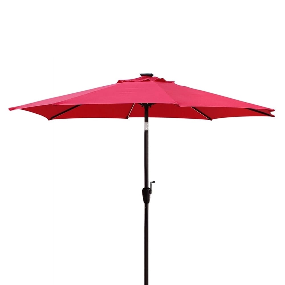 Jeco 9' Aluminum Patio Umbrella with Crank and Solar Guide Tubes, Red/Brown
