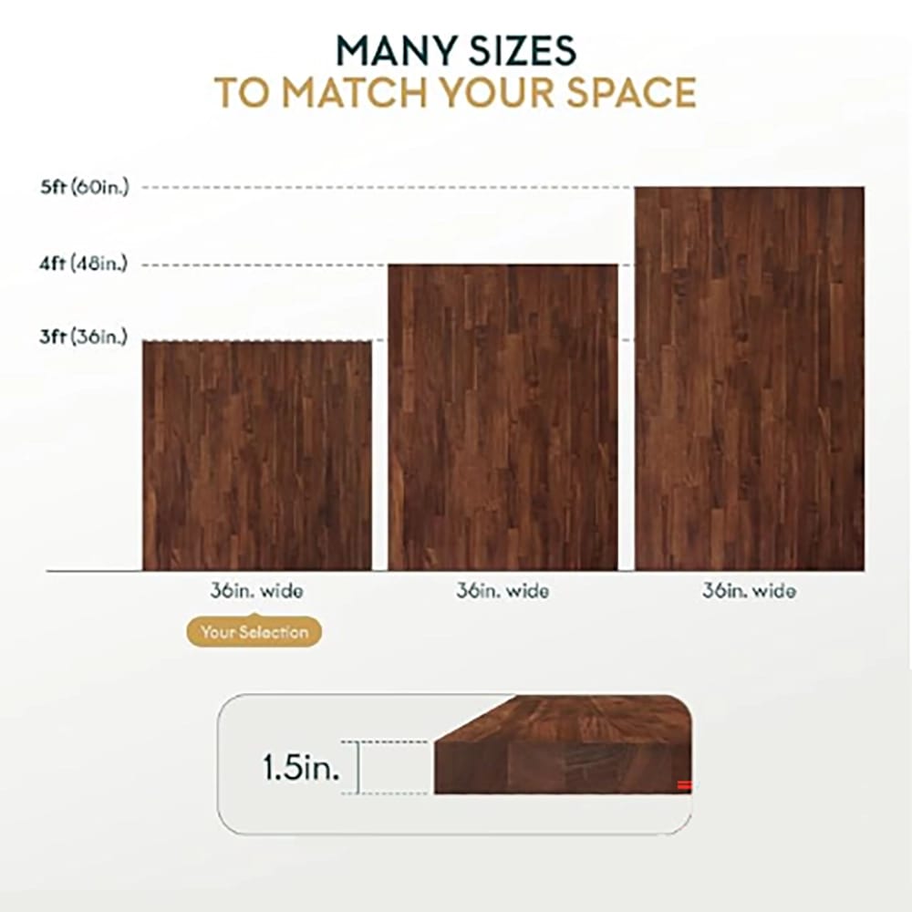 Bme Hevea Solid Wood Butcher Block Table Top, Walnut, 3'
