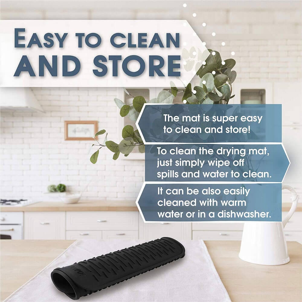 HOTPOP Medium 16" x 12" Super Sturdy Silicone Dish Drying Mat & Trivet, Black