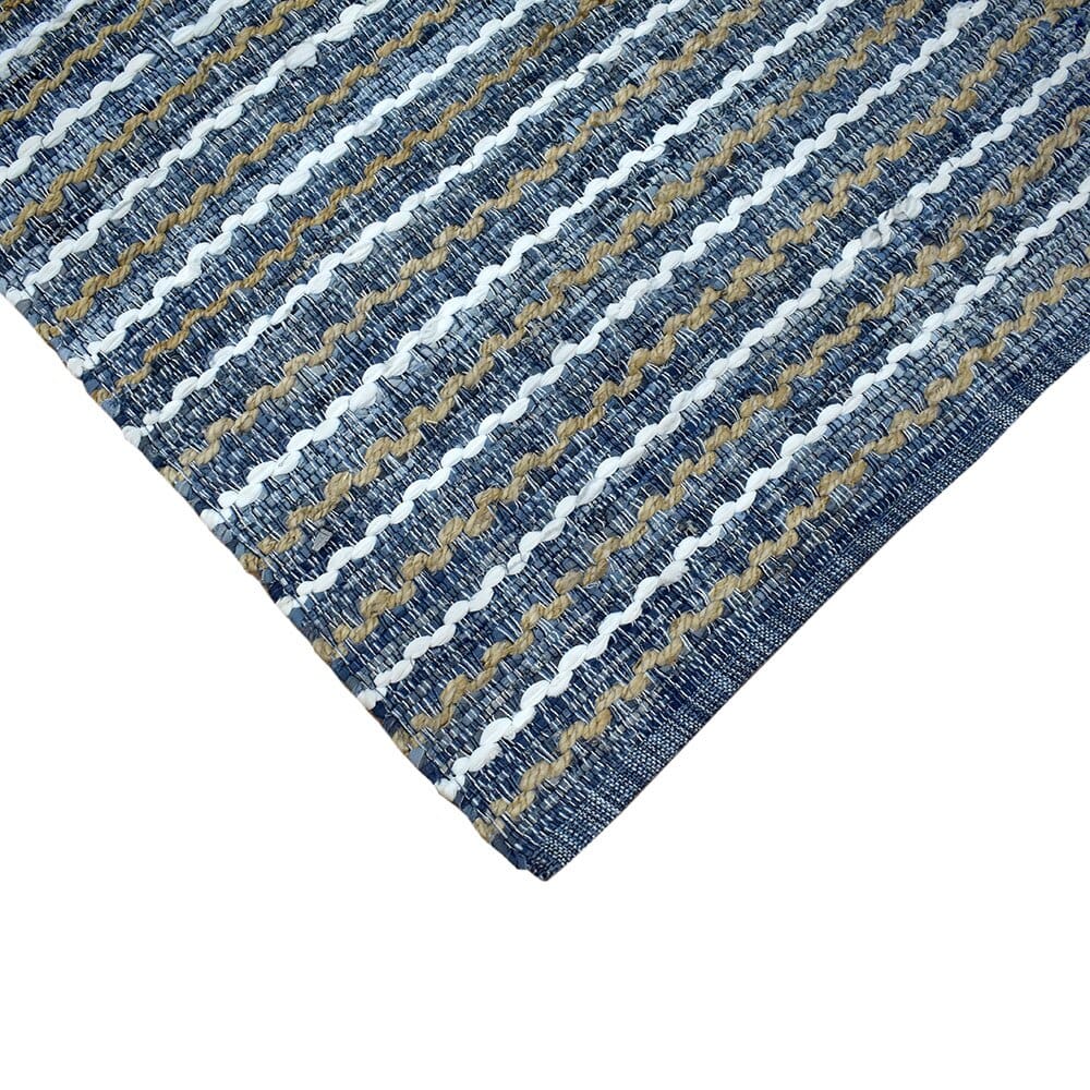 Handwoven 5' x 8' Denim and Jute Area Rug with Non-Skid Backing