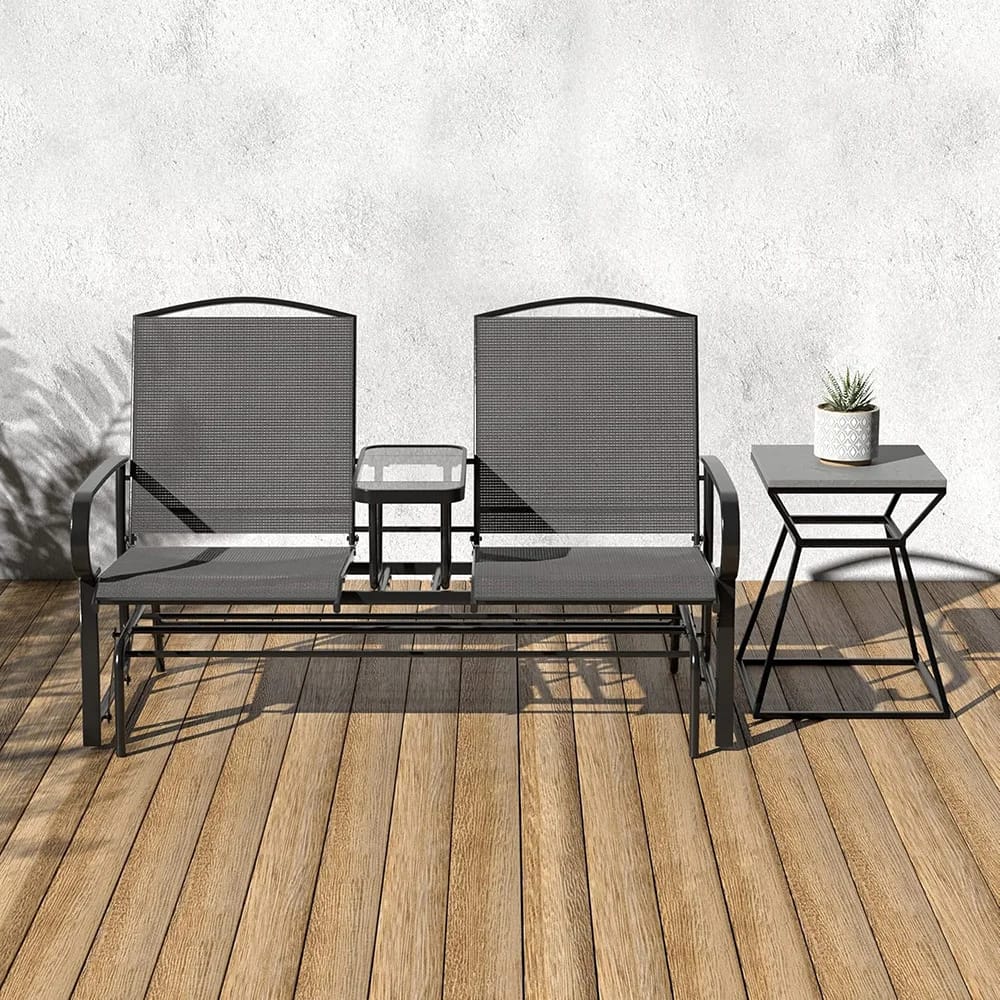 2-Person Outdoor Patio Glider Chair with Table, Black