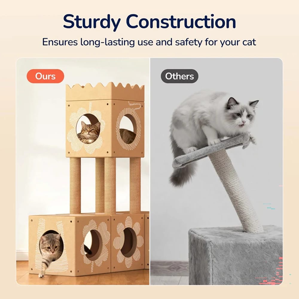 PalNests Small 3-in-1 Modular Cardboard Cat Tree & Scratcher House, Nature