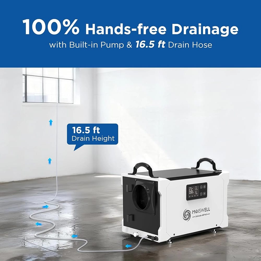 Moiswell 155 Pints Commercial Dehumidifier with Pump and Drain Hose, White