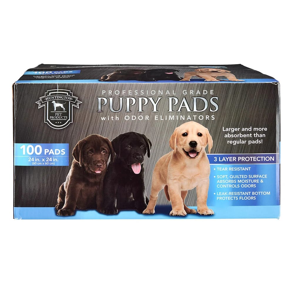 Huntington Pet Products Professional Grade 24" x 24" Puppy Pads with Odor Eliminators, 100 Count