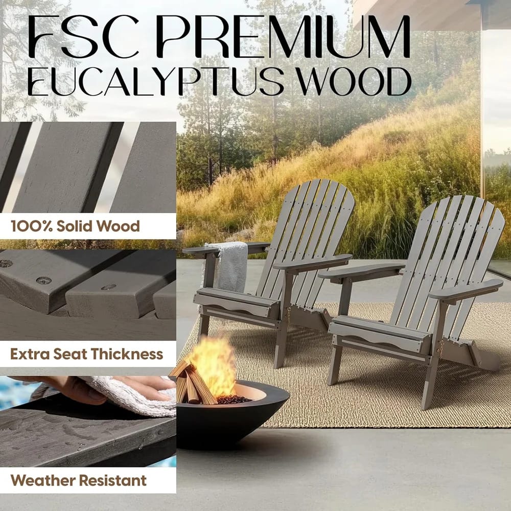 Idzo Outdoor Adirondack Chairs, 2-Piece, Gray
