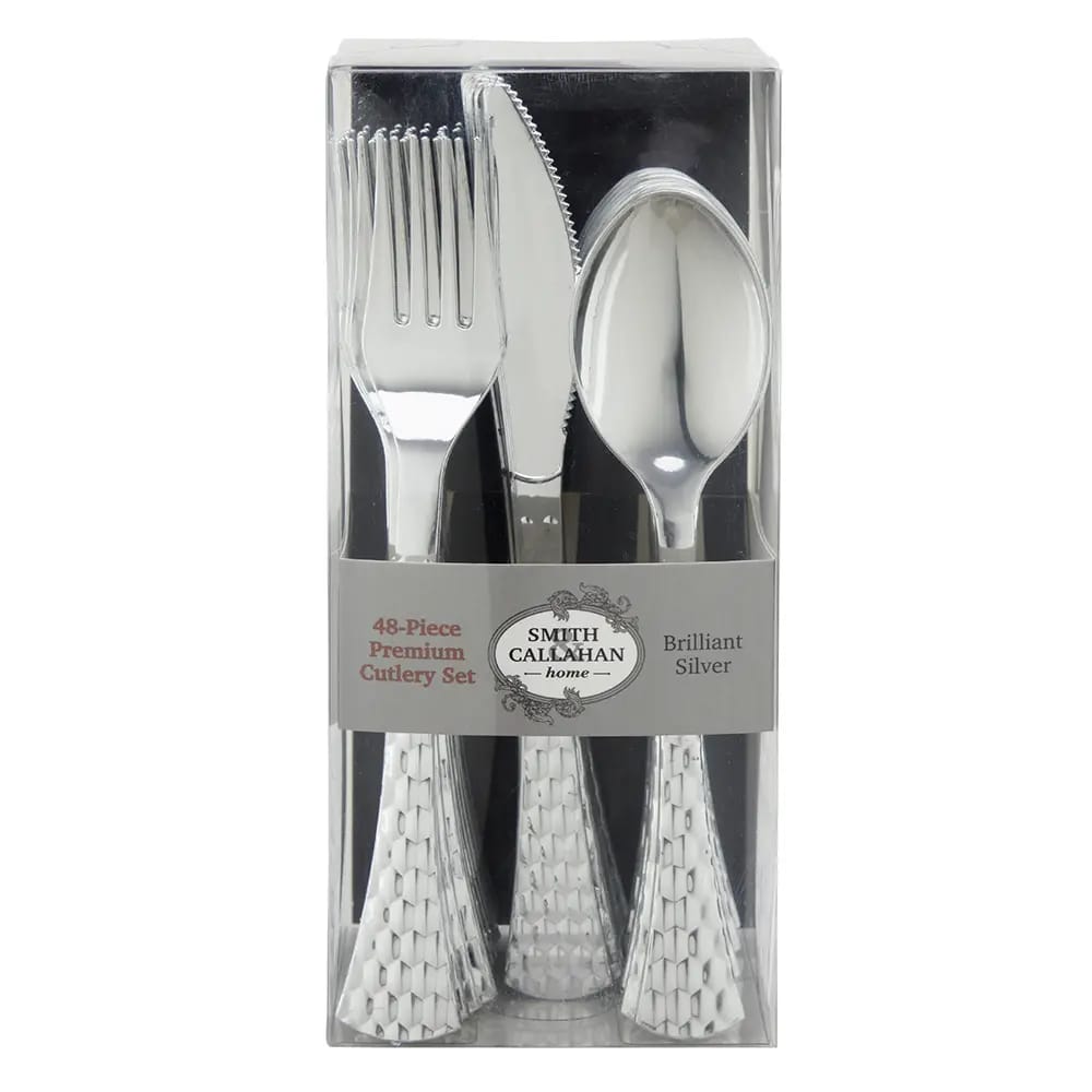 Smith & Callahan Brilliant Silver Premium Plastic Cutlery Set, 48 Piece