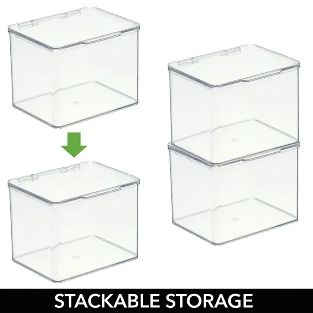 mDesign Plastic Stackable Storage Box with Hinge Lid, 8 Pack