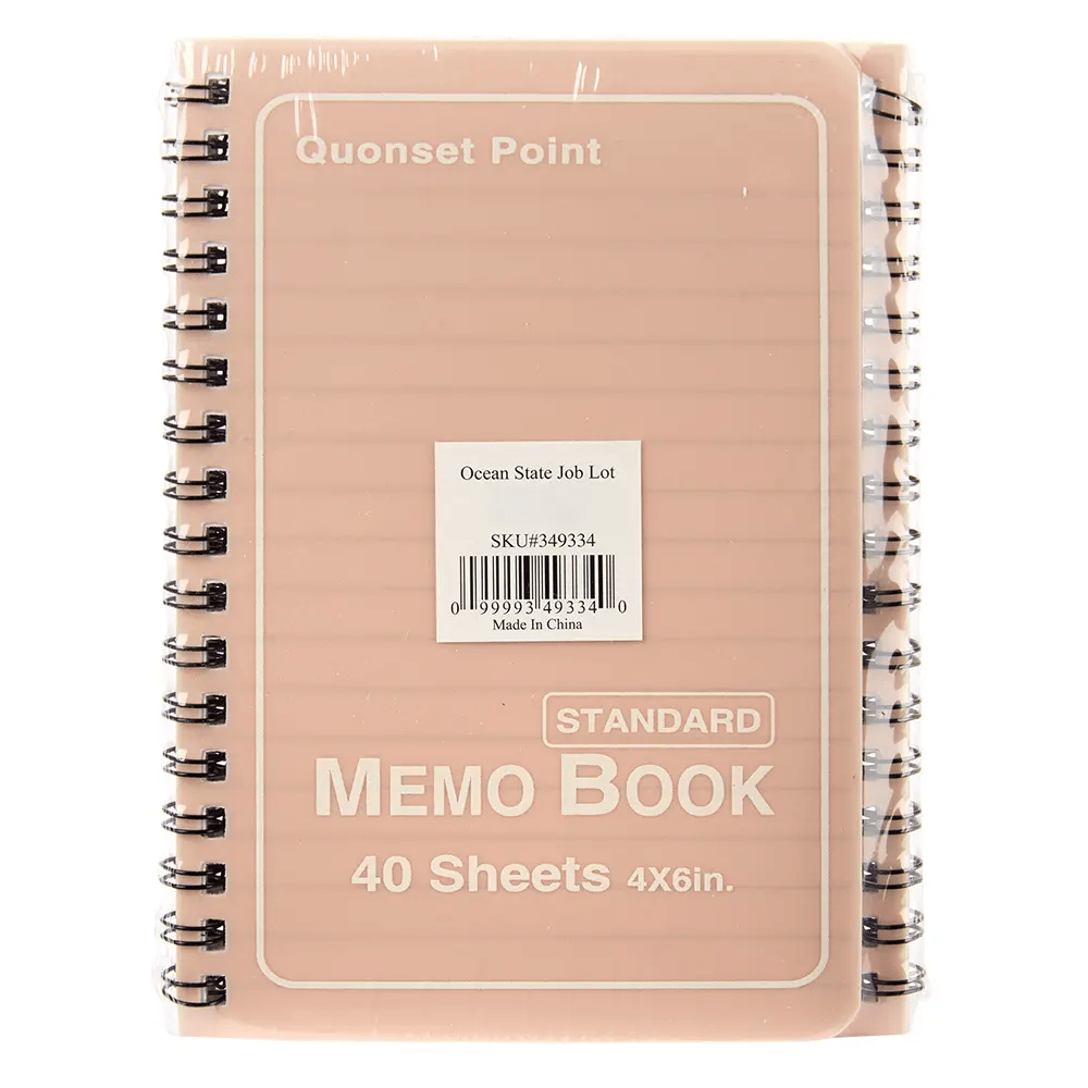 Memo Book, Pink, 4 pk, 40 Sheets, 6" x 4"