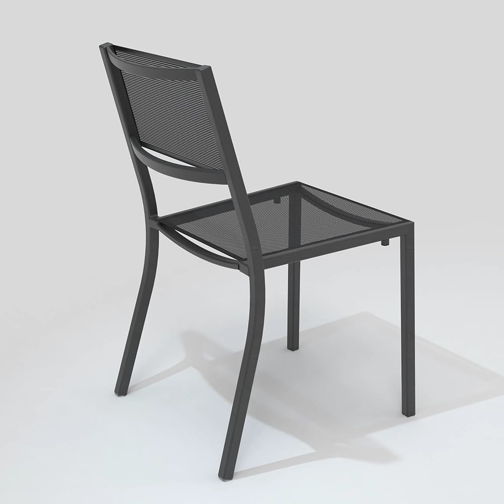 Maiori Aluminum Sling Impression Stackable Outdoor Dining Side Chair, Charbon, 4 Pack