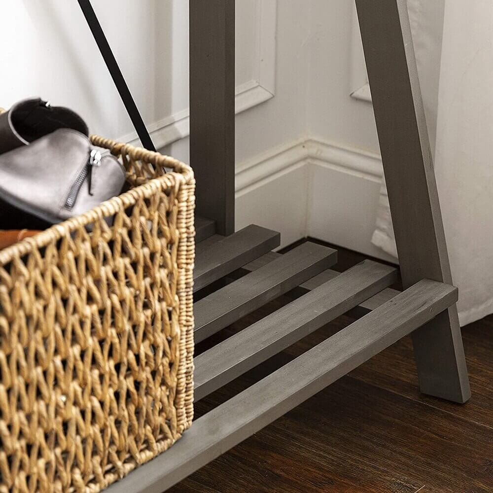 Walker Edison X-Back Farmhouse Entryway Hall Tree Bench and Shoe Storage Shelf, Gray