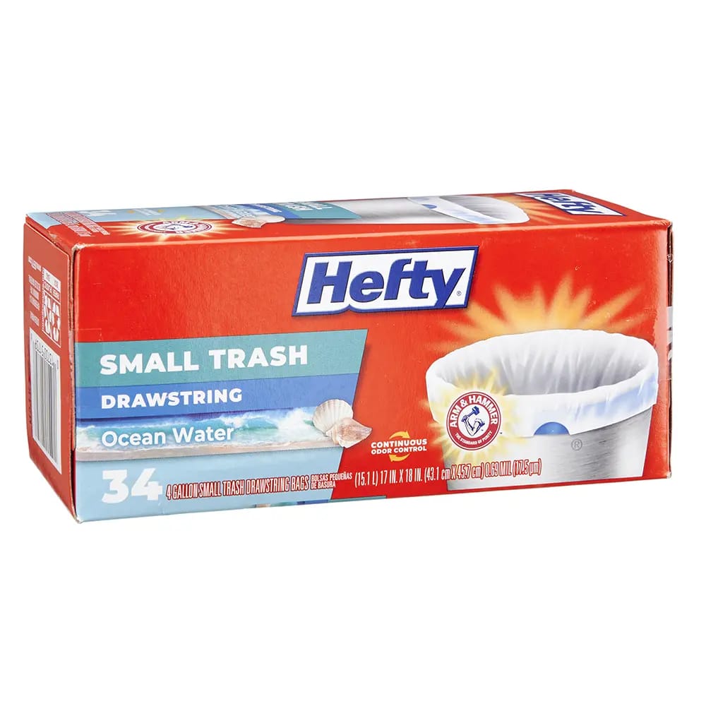 Hefty Small Trash Ocean Water 4 Gallon Trash Bags, 34 Count