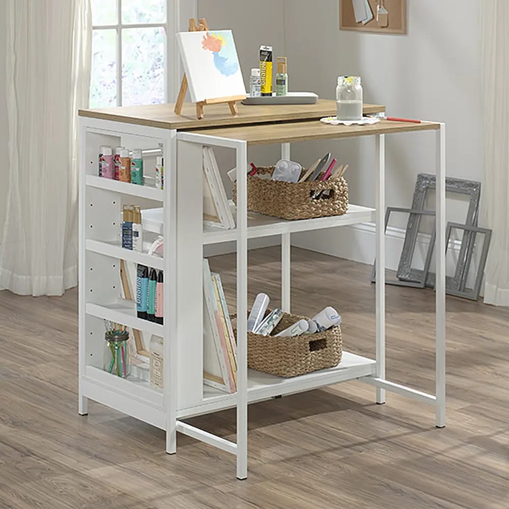 Sauder Wood and Metal Kitchen Island with Storage, White