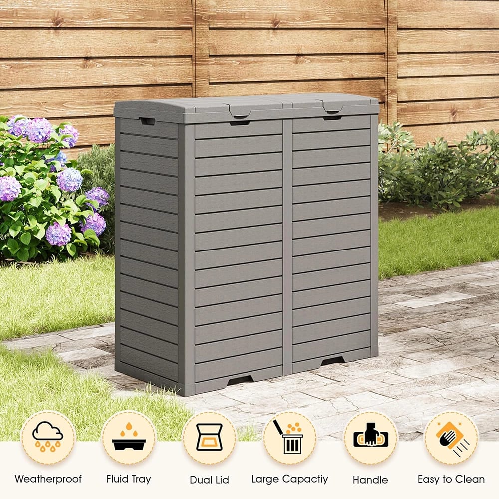 Waterproof Outdoor Trash Can with Lid, Gray, 62 Gallons