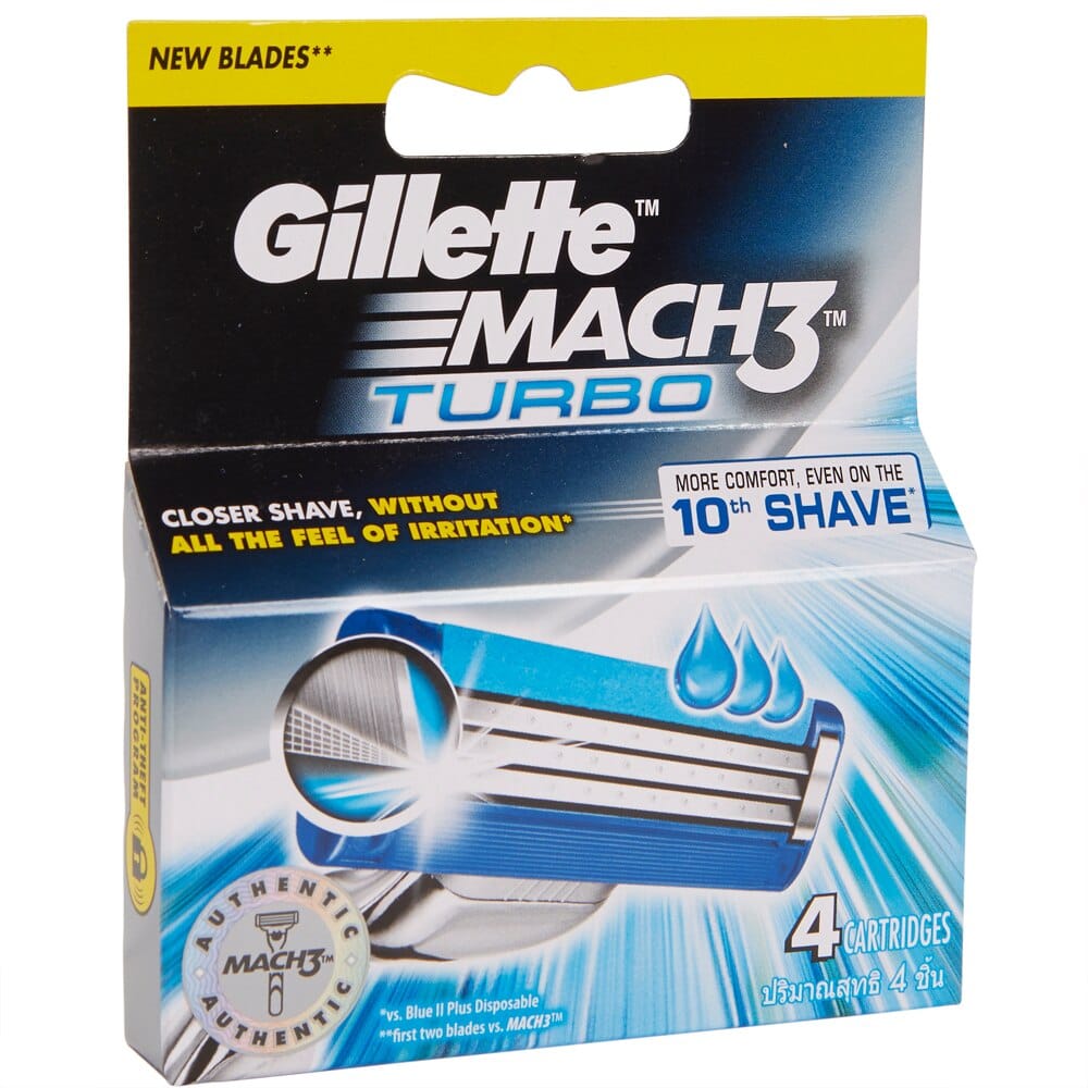 Gillette Mach3 Turbo Razor Blade Refills, 4 Count