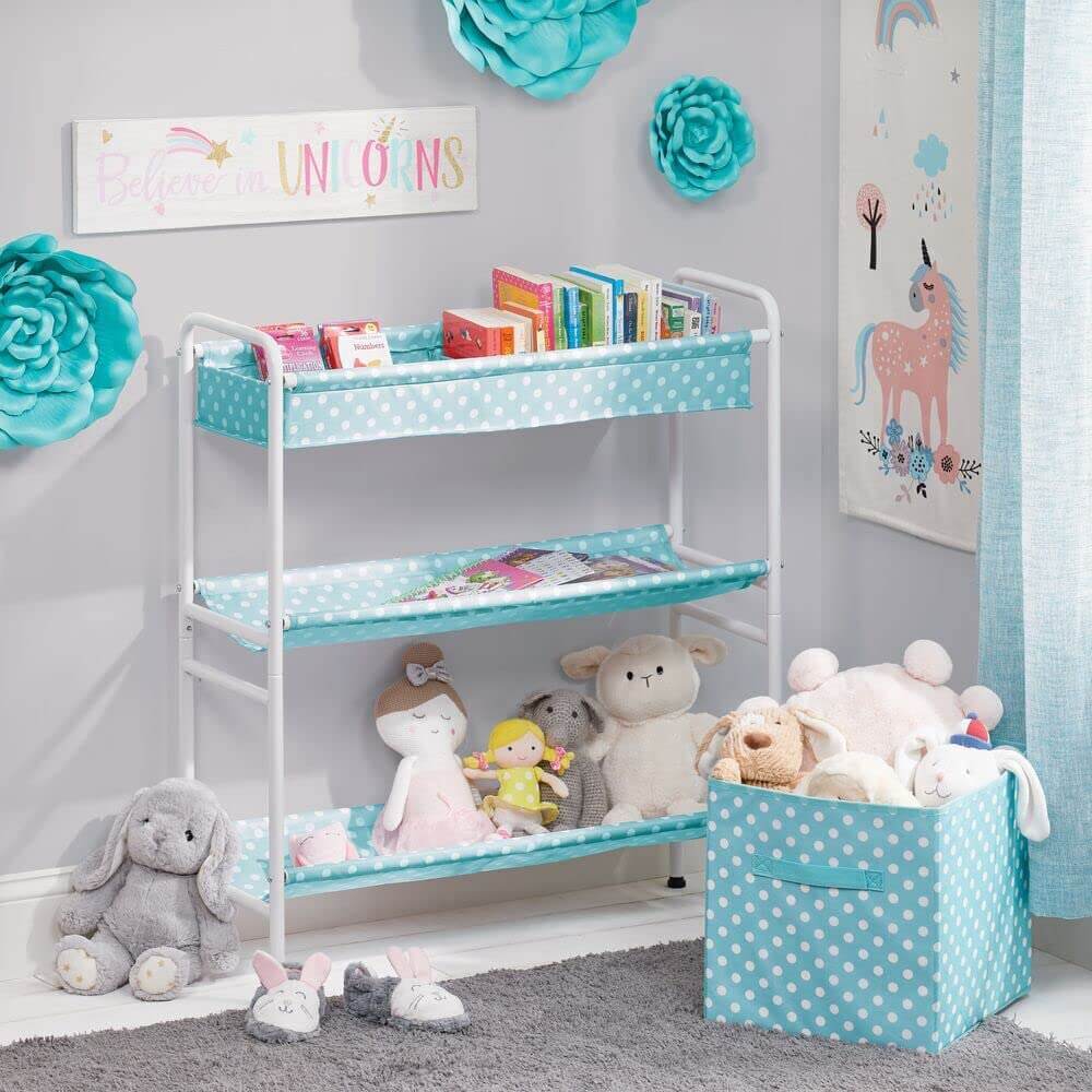 mDesign 3-Tier Kids Toy Box Storage Cart, Turquoise/White