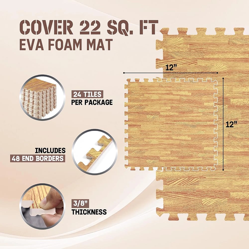 Yes4All Interlocking EVA Foam Mats, Light Oak, 22 sq ft
