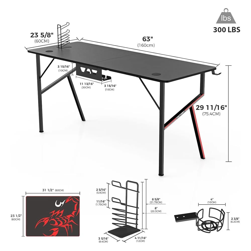 Eureka Ergonomic K63 Gaming Desk, Black