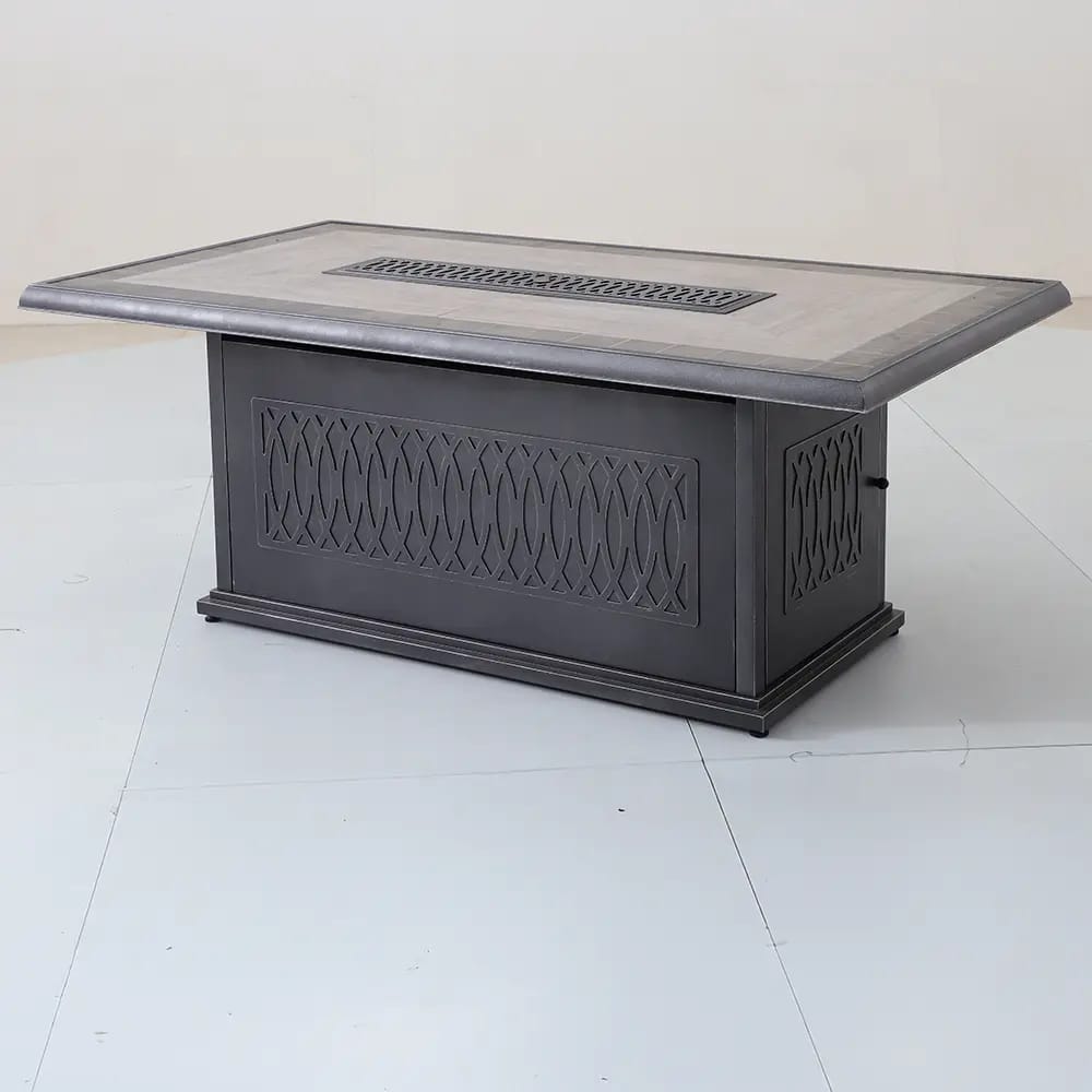 St Charles 7-Piece Patio Set with Fire Pit Table, Black/Gray