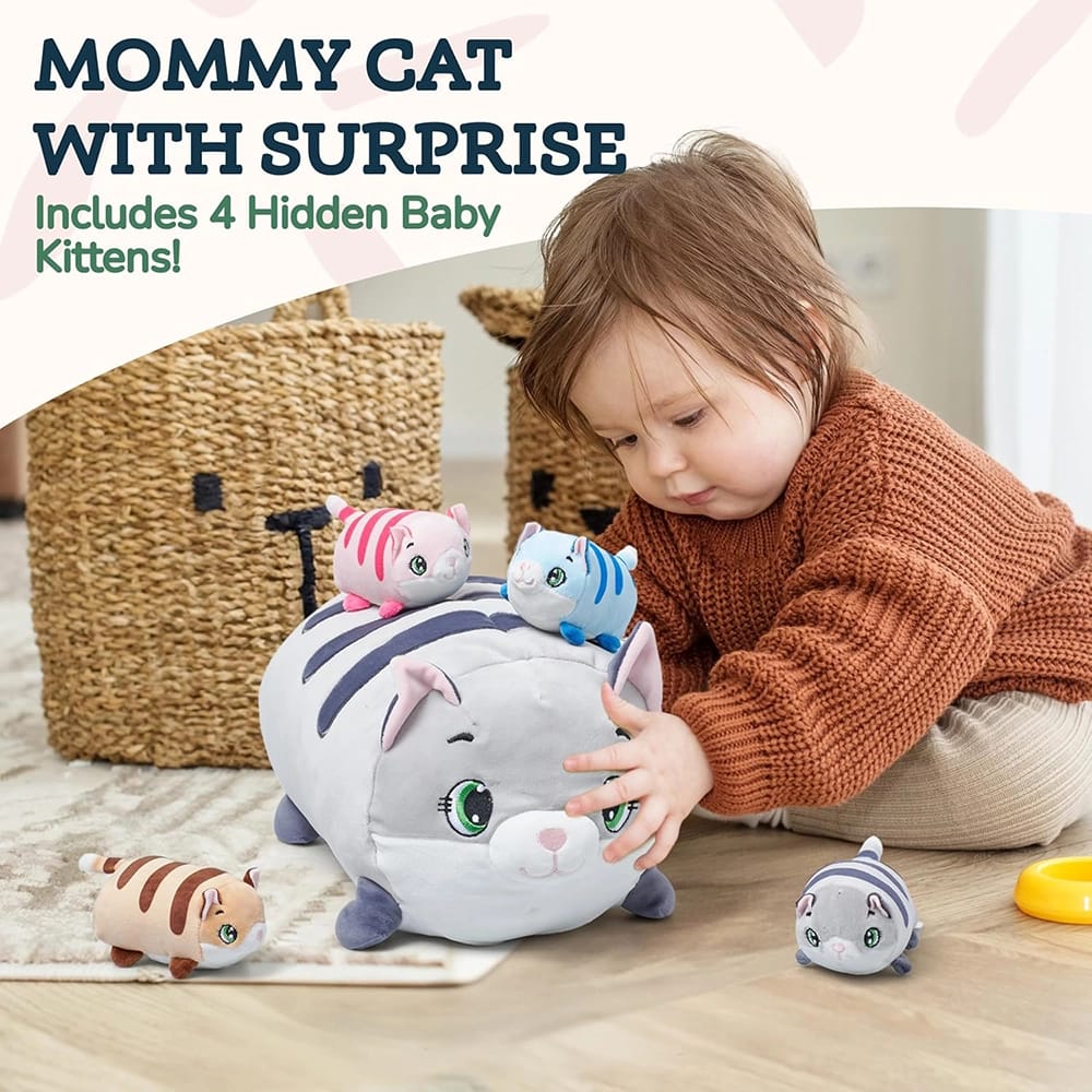 PixieCrush Cat with Kittens Plush Toy Set