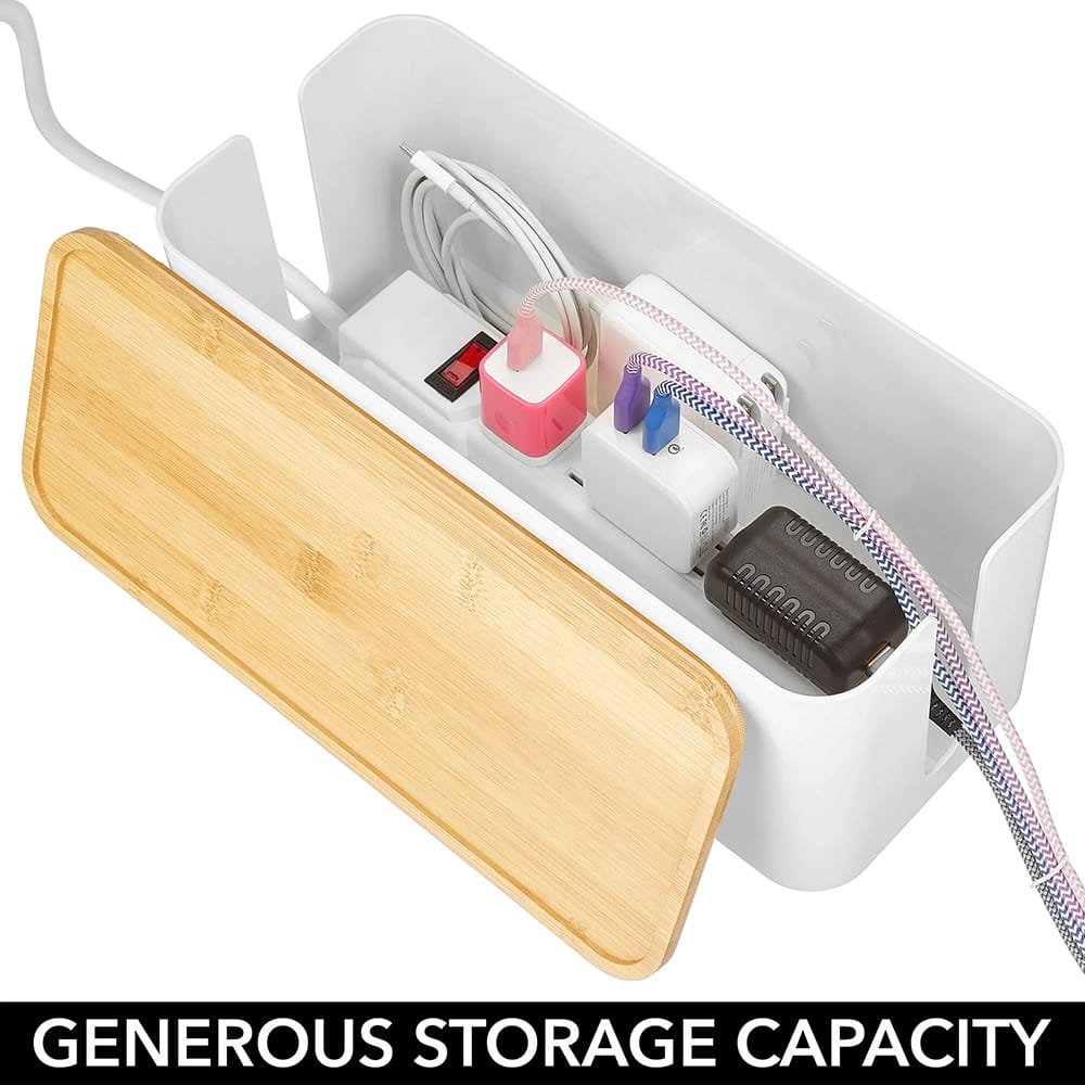 mDesign Cable Management Box Organizer, White/Natural