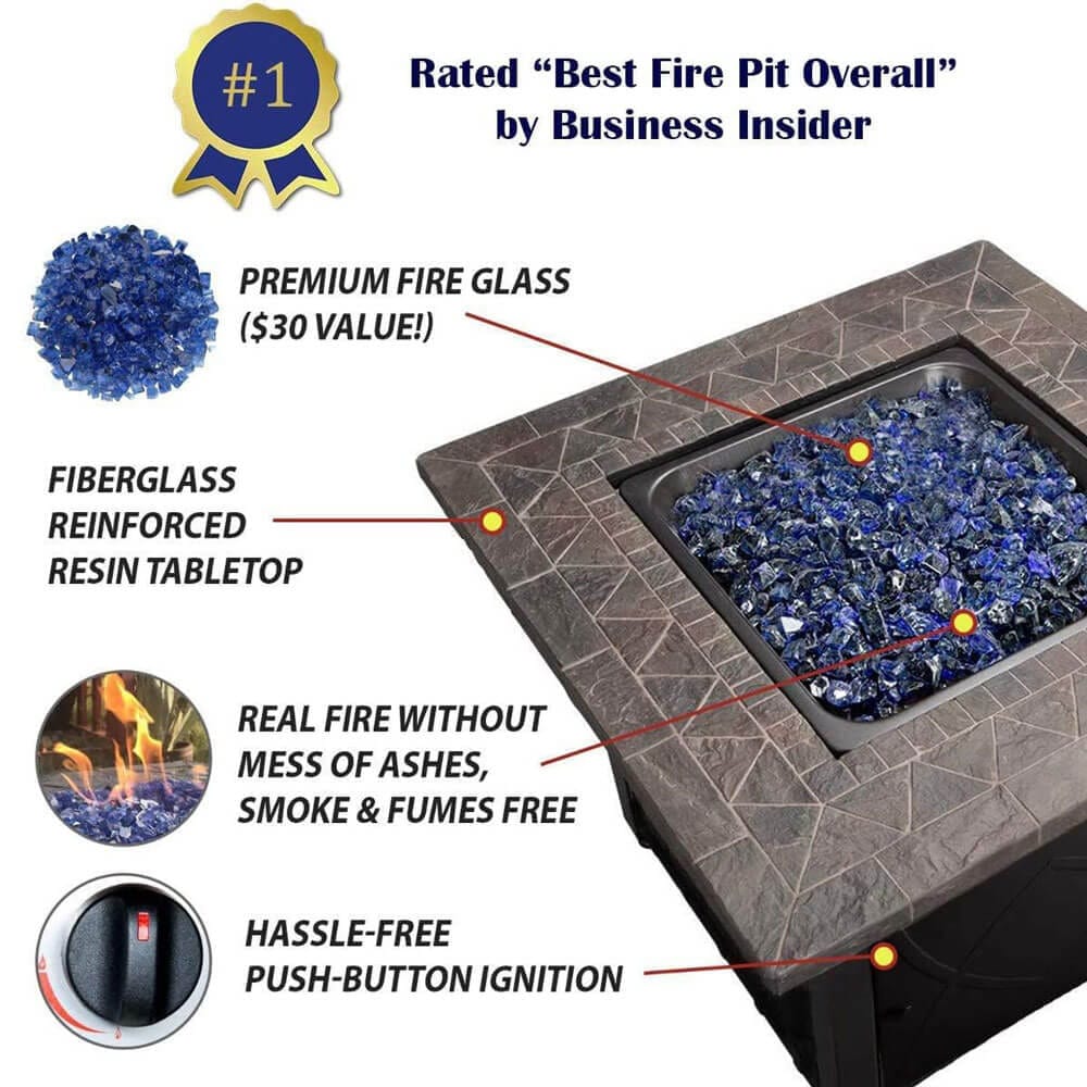 Endless Summer 30" Outdoor Propane Gas Fire Pit, 30,000 BTU, Blue Fireglass