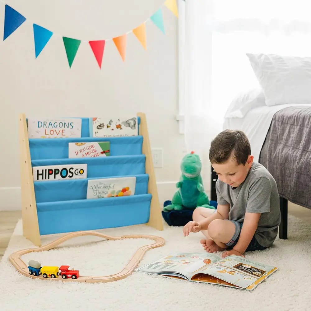 Wildkin Kids Canvas Bookshelf, Natural/Sky Blue