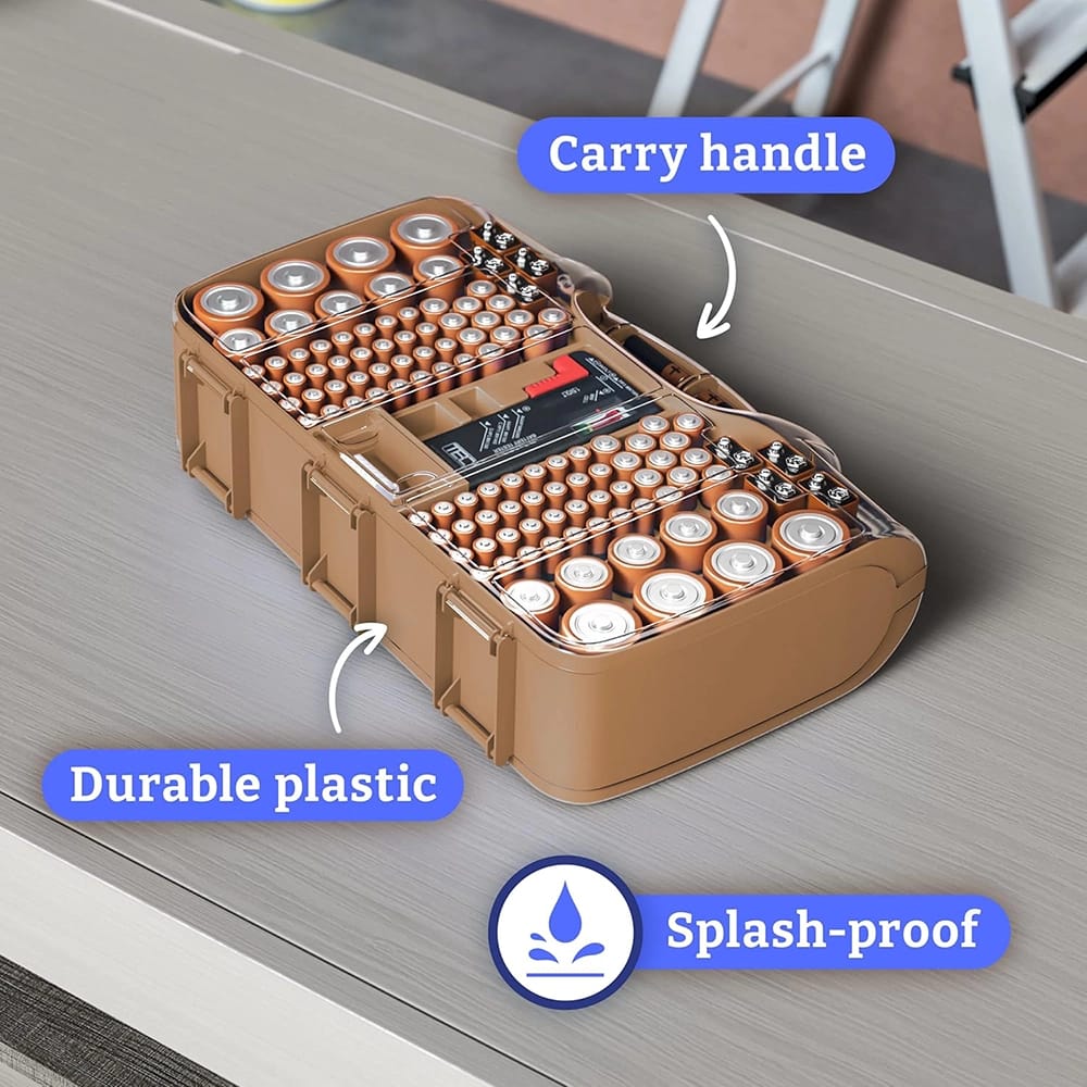 The Battery Organizer Storage Case with Tester, Cocoa