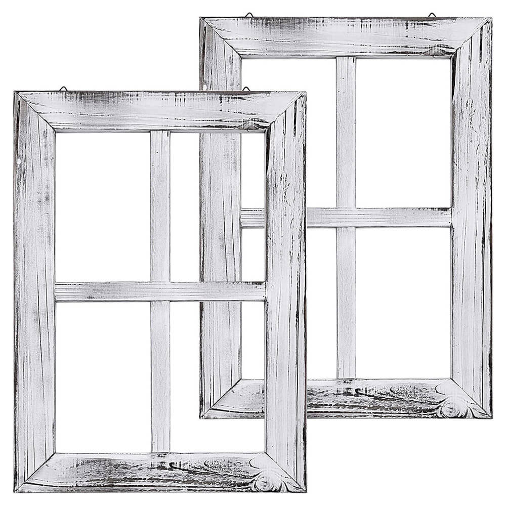 Greenco Rustic Window Barnwood Frame Wall Decor, Set of 2, White