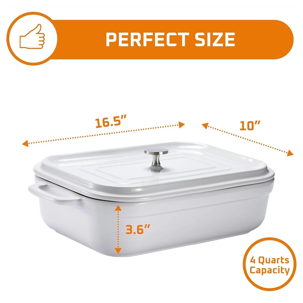 Bruntmor Stoneware Casserole With Lid, White