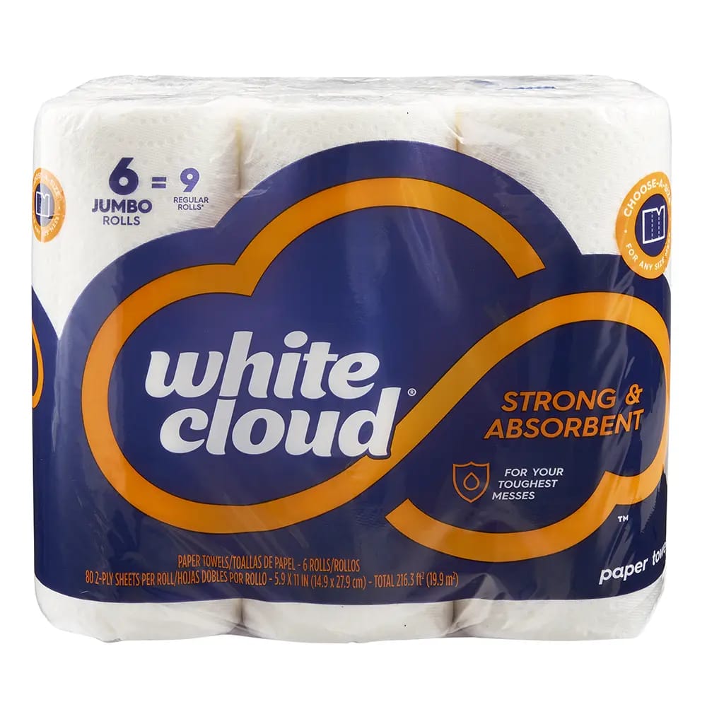 White Cloud Jumbo Paper Towel Rolls, 6 pk