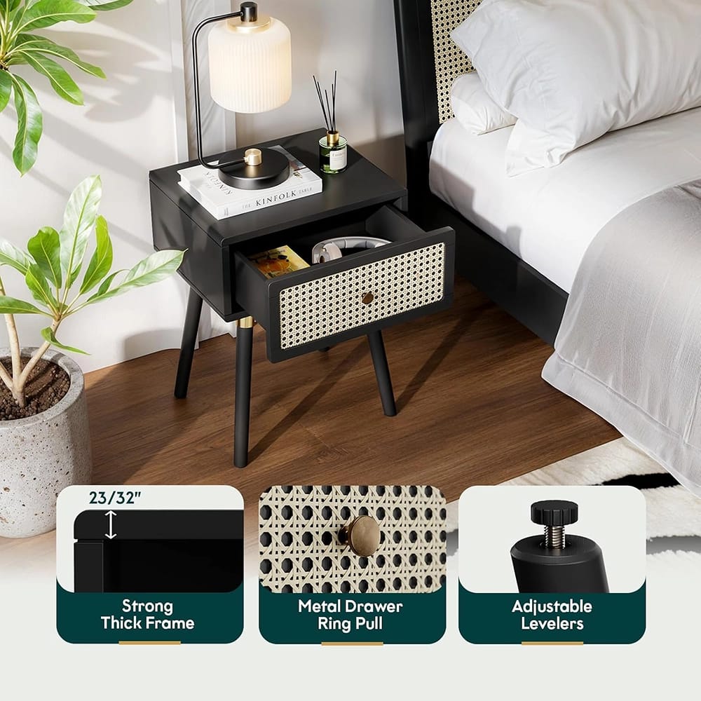 Bme Aurelia Nightstand With 1-Drawer, Black