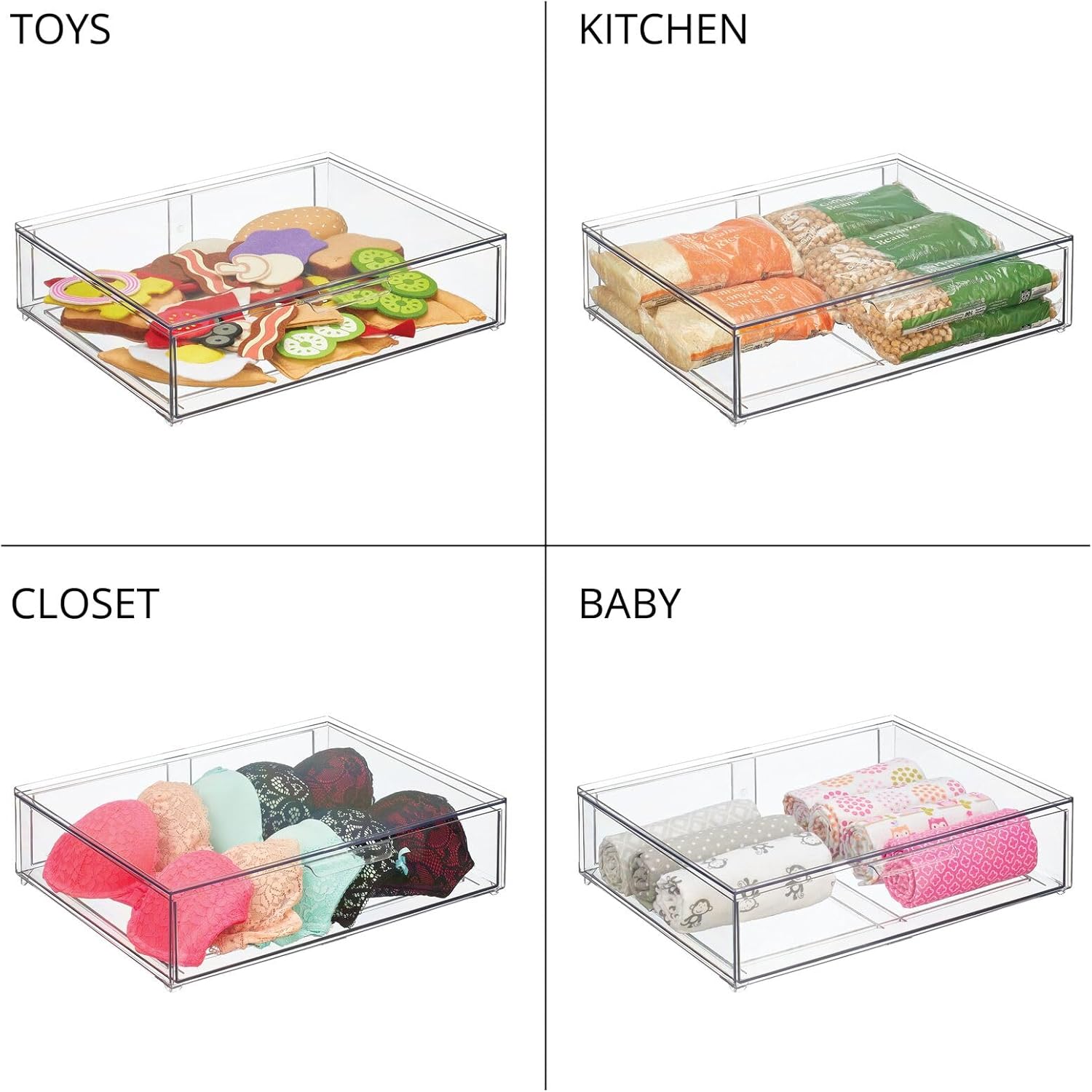mDesign Wide Stackable Storage Organizer, 4 Pack