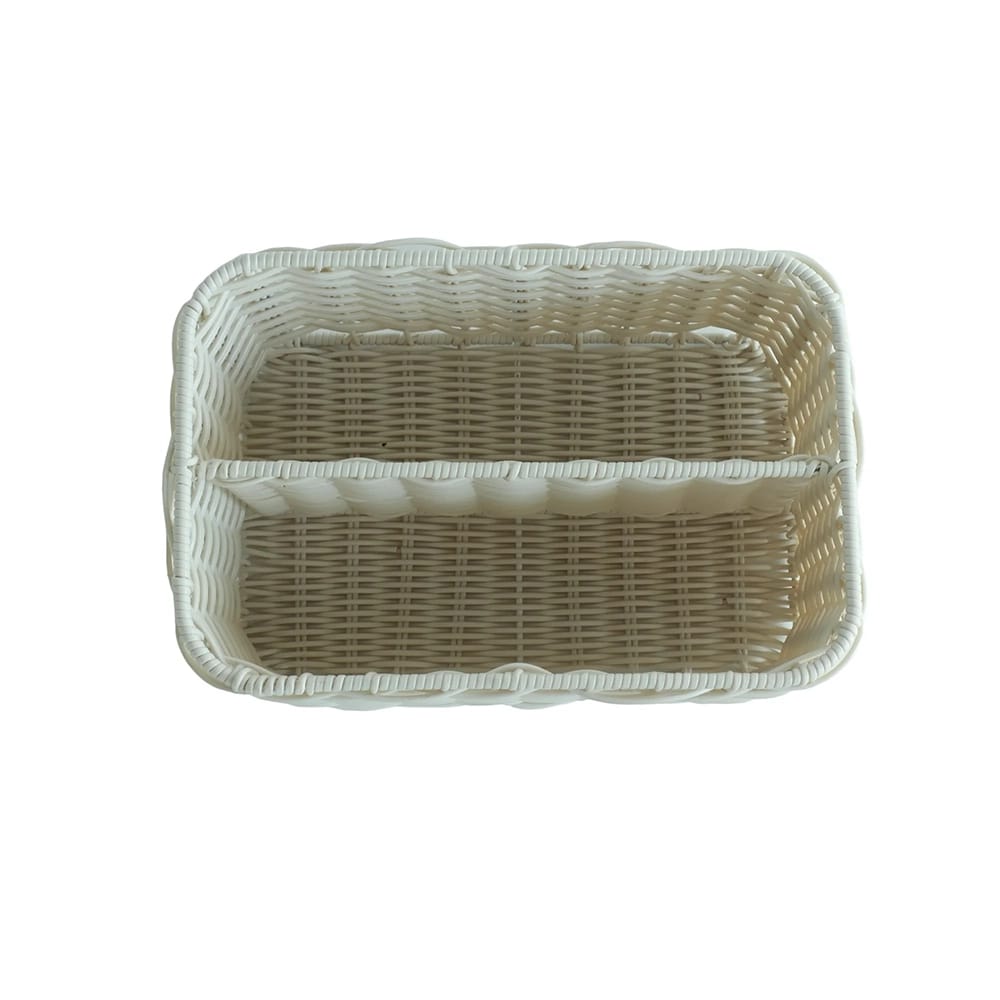 Resin Woven Basket with Divider, White