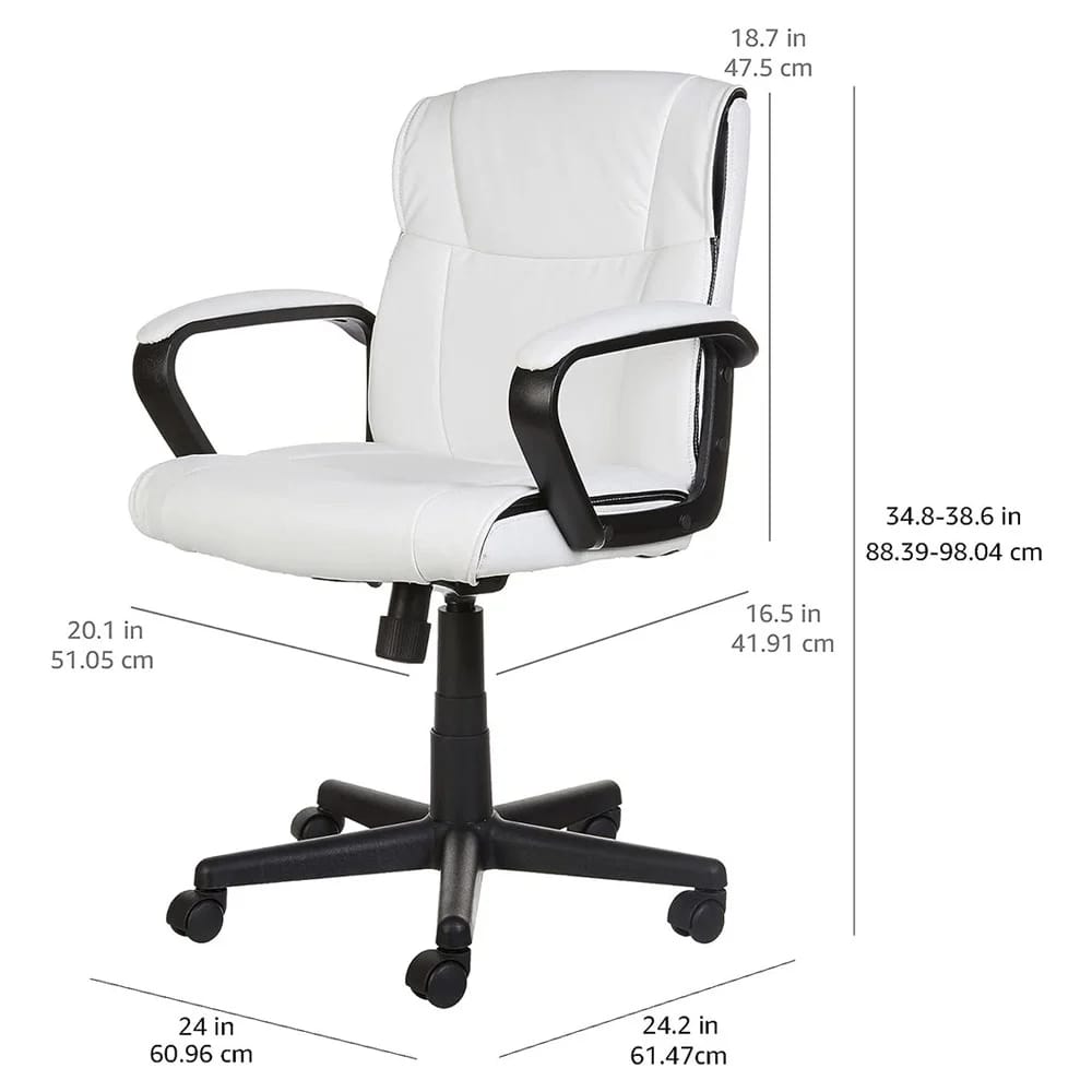 Mid-Back Padded Office Desk Chair with Armrests, White