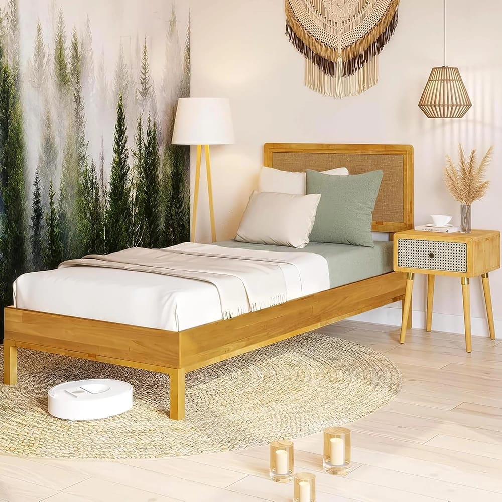 Bme Nipe Twin Acacia Wood Bed Frame, Natural