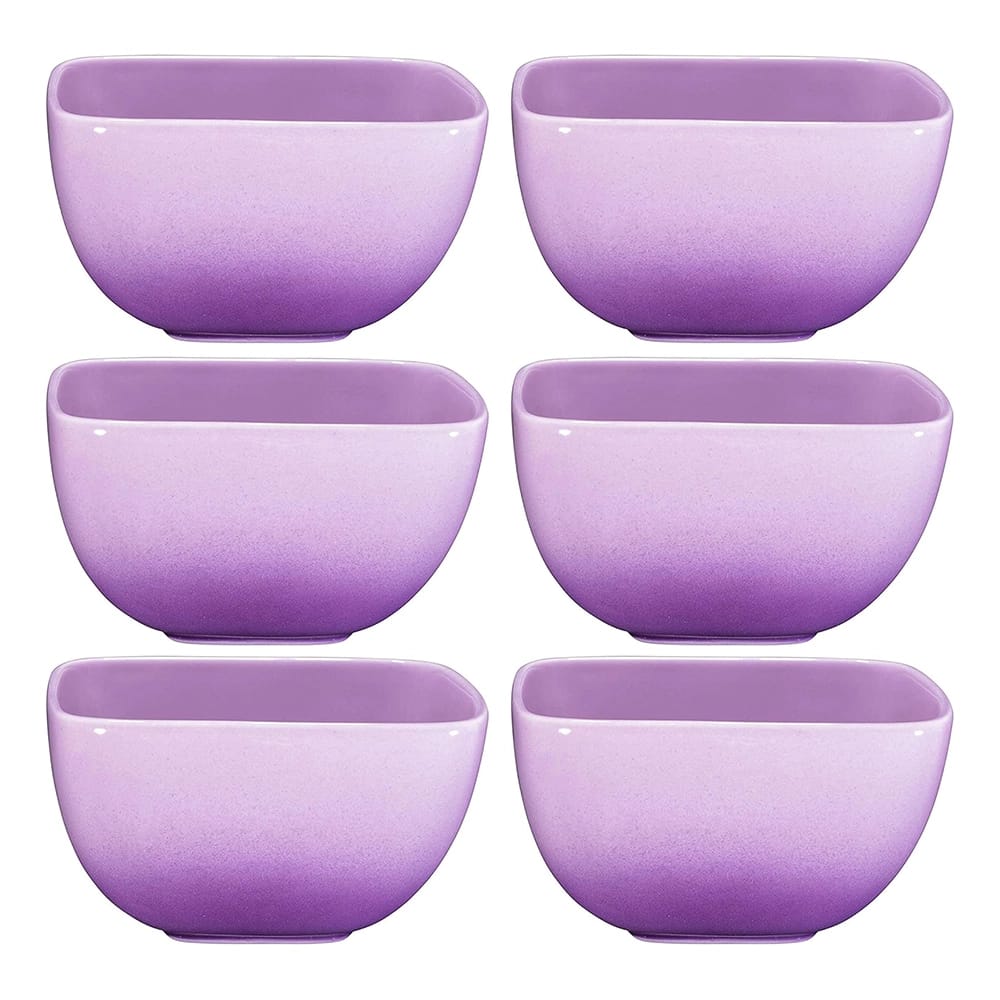 Bruntmor Large Ceramic Square Bowls, Purple, Set of 6