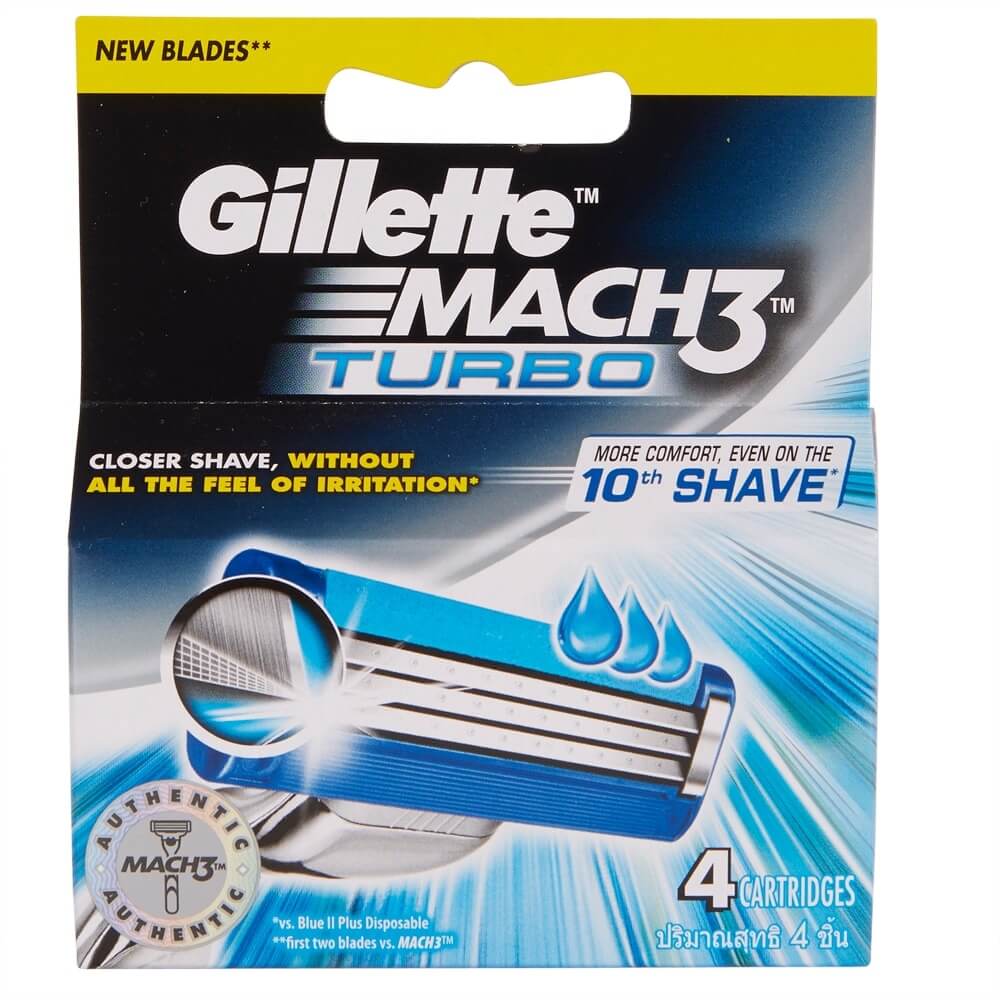 Gillette Mach3 Turbo Razor Blade Refills, 4 Count