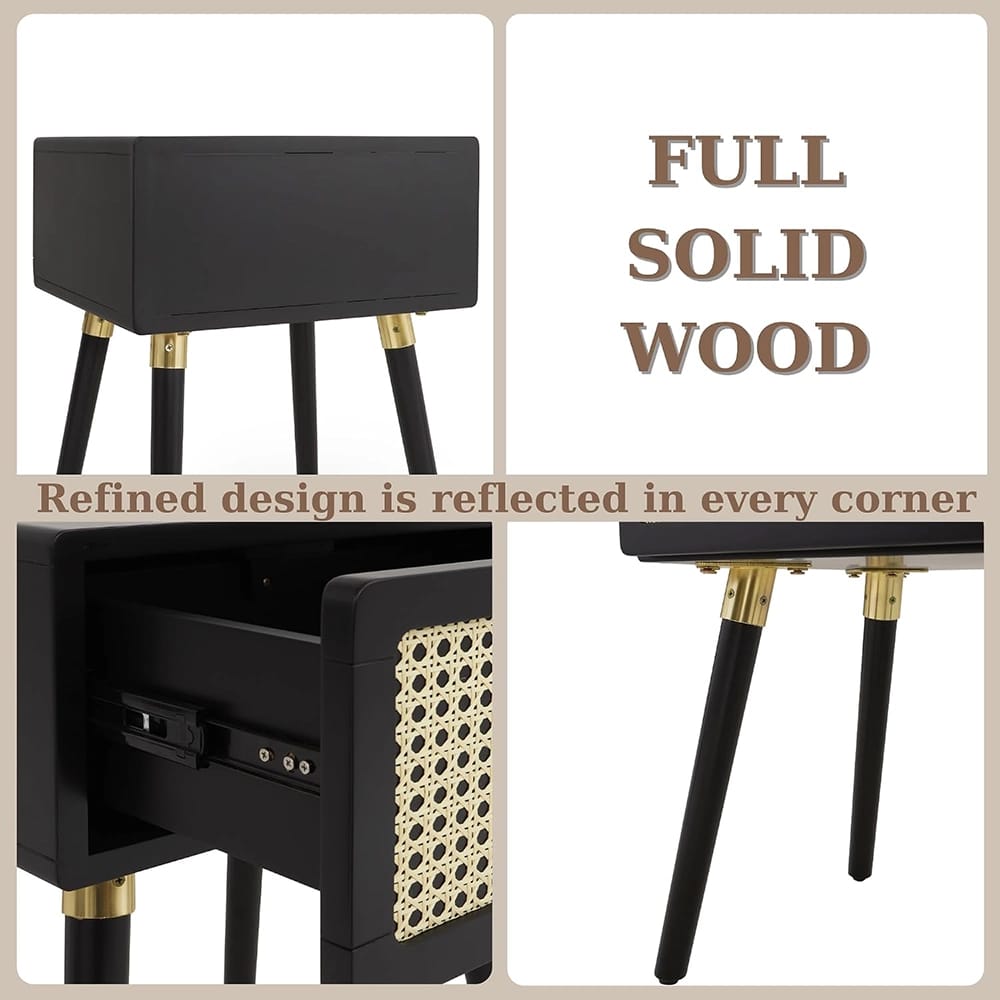 Bme Nipe Nightstand With 1-Drawer, Black