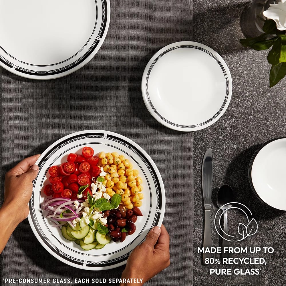 Corelle Premium Glass 12-Piece Dinnerware Set, Black