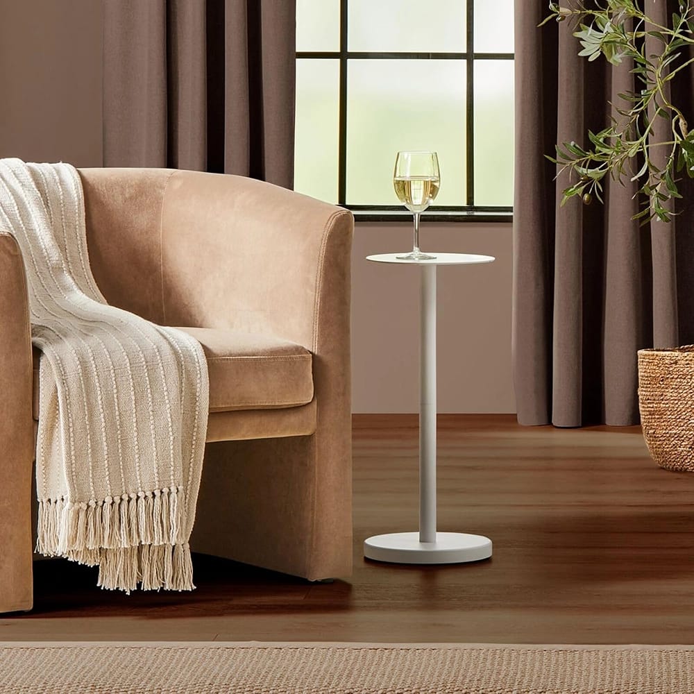 mDesign Round Accent Drink Table, White