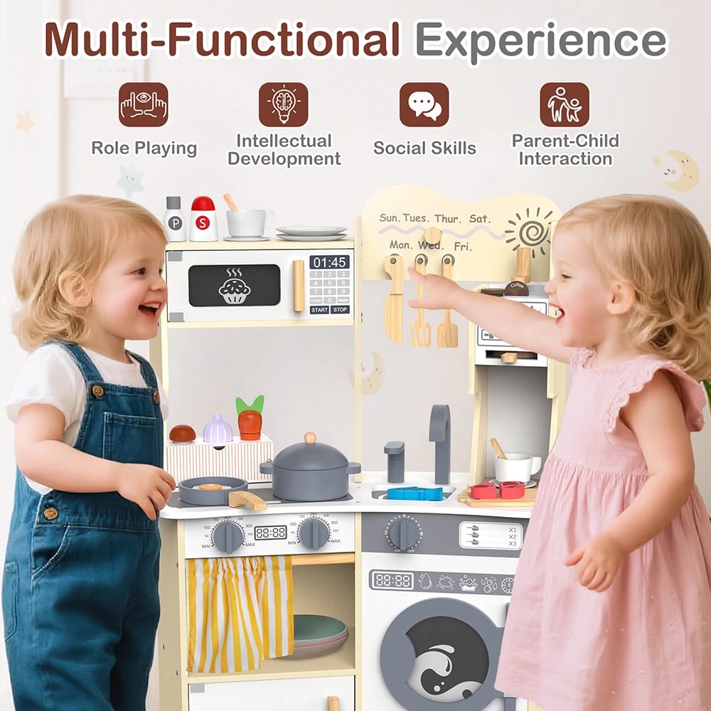 Large Wooden Kids Play Kitchen, Yellow